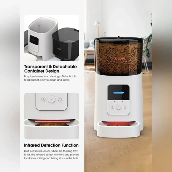 Wopet 6L Automatic Cat Food Dispenser, Remote Cat Feeder, - Picture 4 of 6